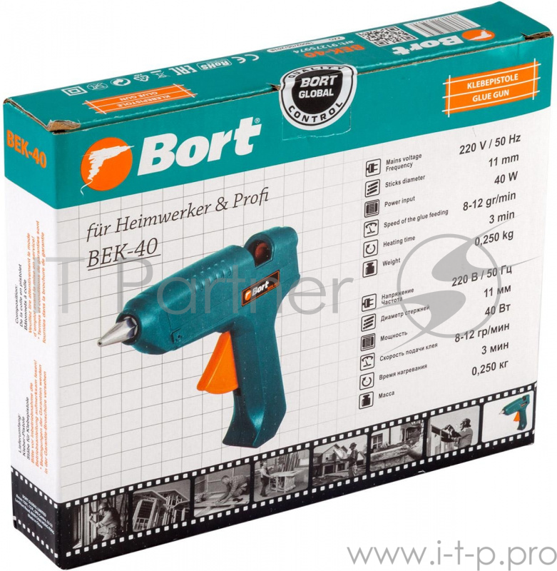 Клеевой пистолет Bort BEK-40 40Вт 20гр/мин стерж.:11мм