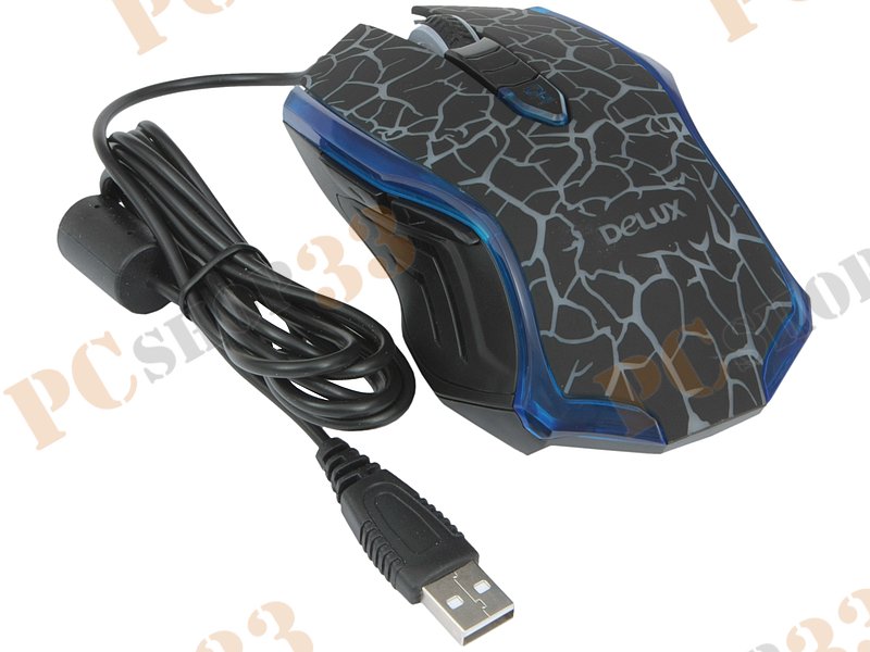Оптическая мышь Delux M556, 5кн.+скр., черно-синий, с рисунком (USB)