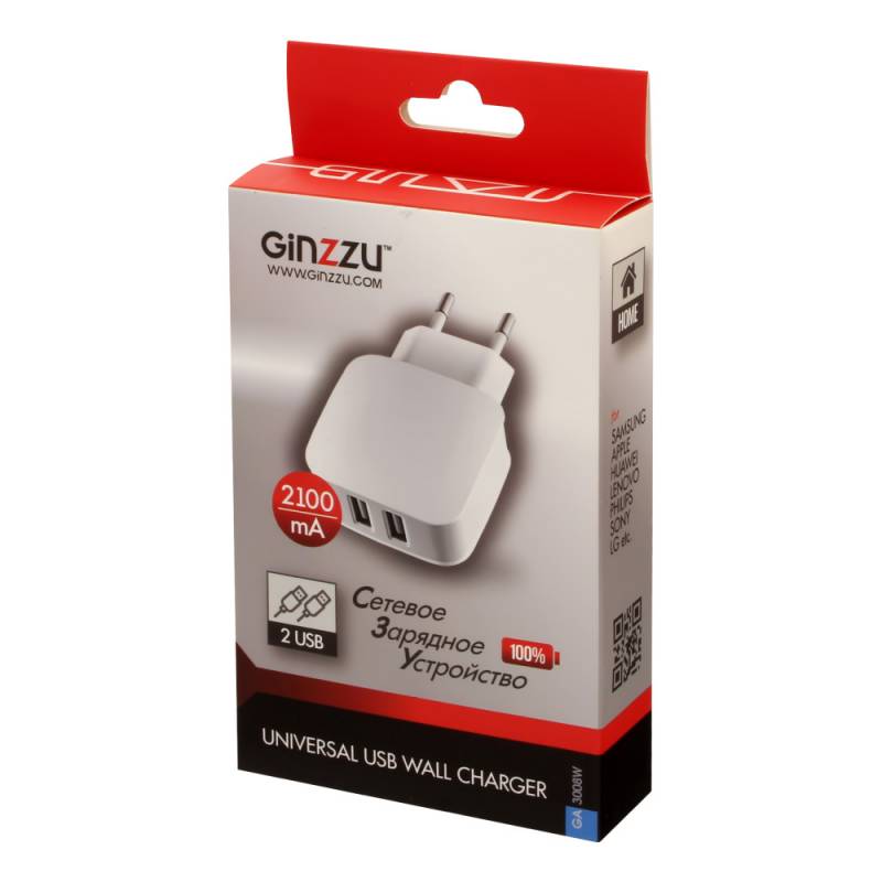 Аксессуар GINZZU GINZZU GA-3008W Адаптер питания белый