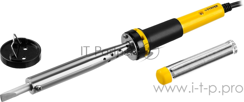 Паяльник STAYER 55300-80 profi с двухкомпонентной рукояткой и долговечным жалом в комплекте припой
