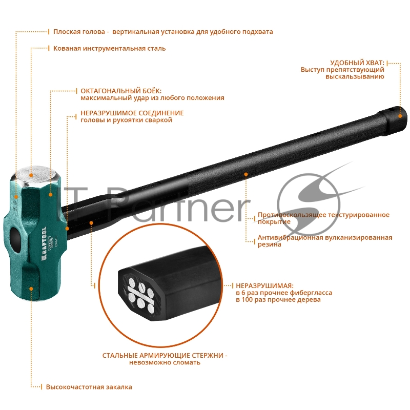 Кувалда KRAFTOOL STEEL FORCE 2009-6 6кг c армированной рукояткой