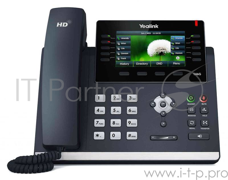 VoIP-телефон YEALINK SIP-T46S IP-телефон руководителя, 16 VoIP аккаунтов, HD voice, PoE, Без БП