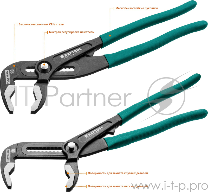 Клещи KRAFTOOL 22353-30 переставные kayman быстрая регулировка cr-v max захват до 80мм 300мм