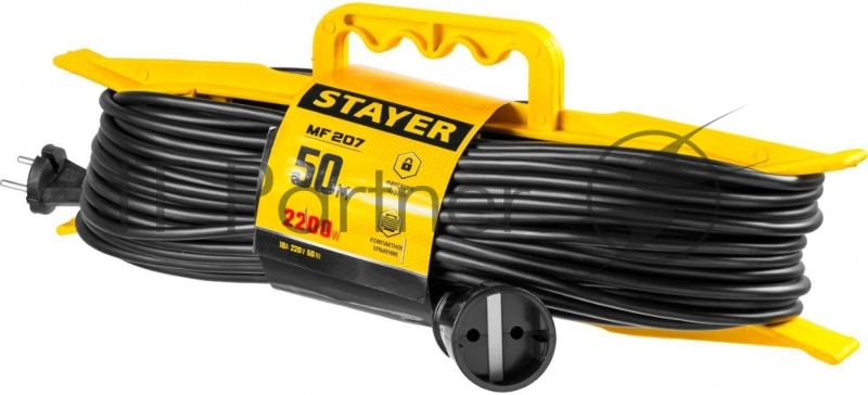 Удлинитель STAYER MF 207 55018-50_z01 на рамке 50м, 2200Вт, 1 гнездо, ПВС 2х0,75 мм2