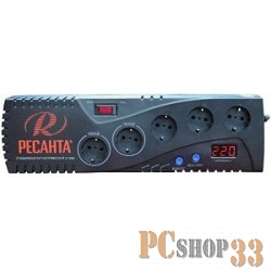 Ресанта С-1500 63/6/33 (16687) Стабилизатор {5 розеток -(3/2), 1000 Вт, 220В±8% + защита RJ11, Вес 3