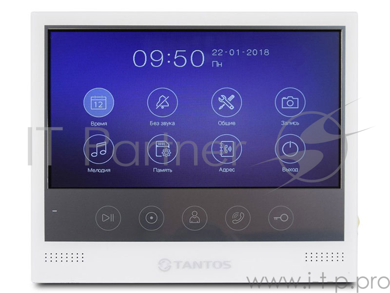 Видеодомофон TANTOS Selina M цветной 7 дюймов с сенсорными кнопками, разрешение 800х480, hands free, подключение 2-х вызывных панелей, 2-х видеокамер