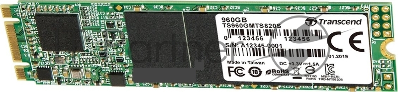 Накопитель SSD M.2 Transcend 960Gb MTS820 <TS960GMTS820S> (SATA3, up to 560/520MBs, 75000 IOPs, 3D TLC, 22х80мм)
