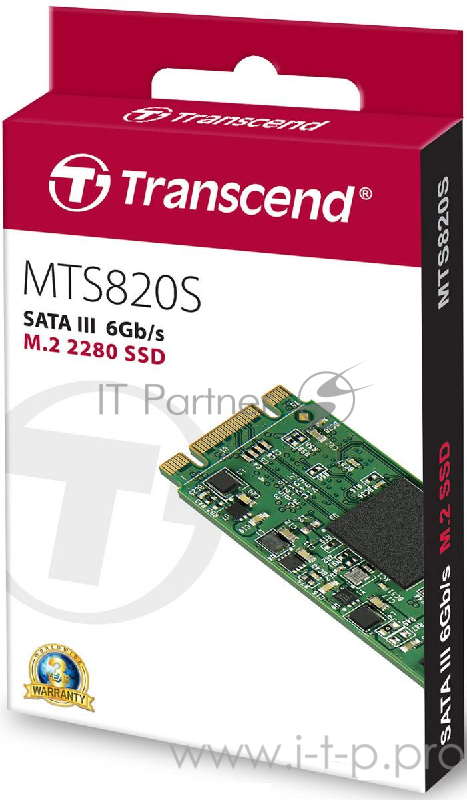 Накопитель SSD M.2 Transcend 960Gb MTS820 <TS960GMTS820S> (SATA3, up to 560/520MBs, 75000 IOPs, 3D TLC, 22х80мм)