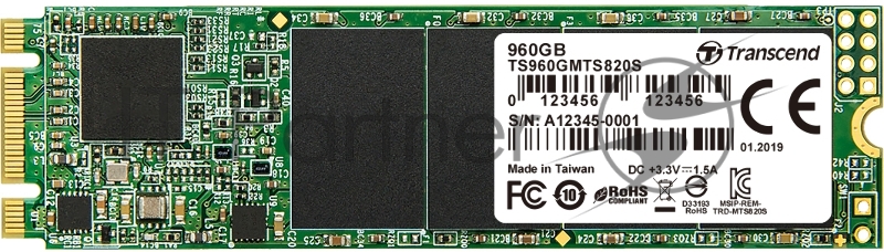 Накопитель SSD M.2 Transcend 960Gb MTS820 <TS960GMTS820S> (SATA3, up to 560/520MBs, 75000 IOPs, 3D TLC, 22х80мм)