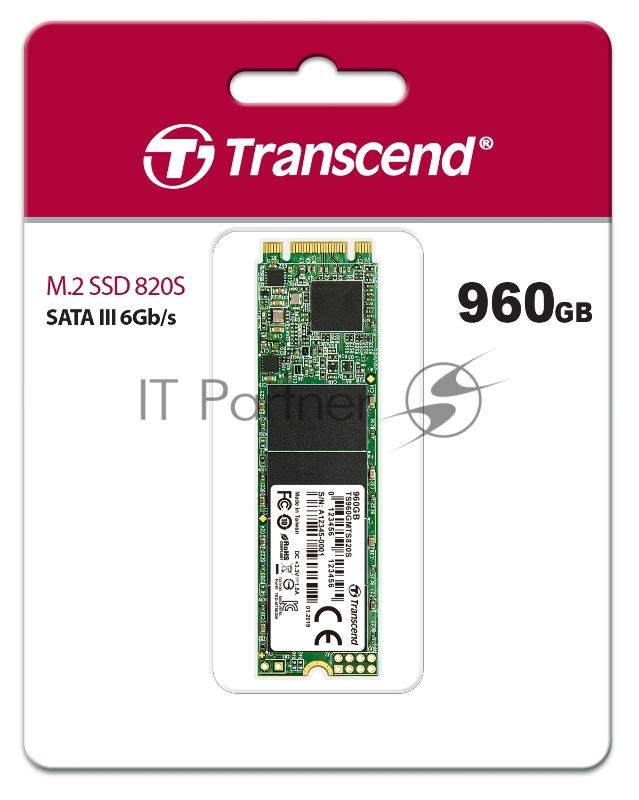 Накопитель SSD M.2 Transcend 960Gb MTS820 <TS960GMTS820S> (SATA3, up to 560/520MBs, 75000 IOPs, 3D TLC, 22х80мм)