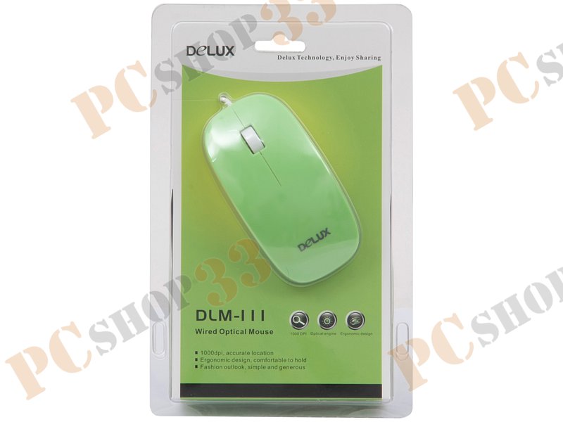 Оптическая мышь Delux DLM-111, 2кн.+скр., зелено-белый (USB)