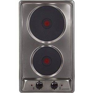 Электрическая независимая варочная поверхность Домино Kuppersberg металл, домино, ширина 30 см, 2 электрические конфорки быстрого нагрева, механическое управление, 6 уровней мощности, индикаторы включения, цвет нержавеющая сталь