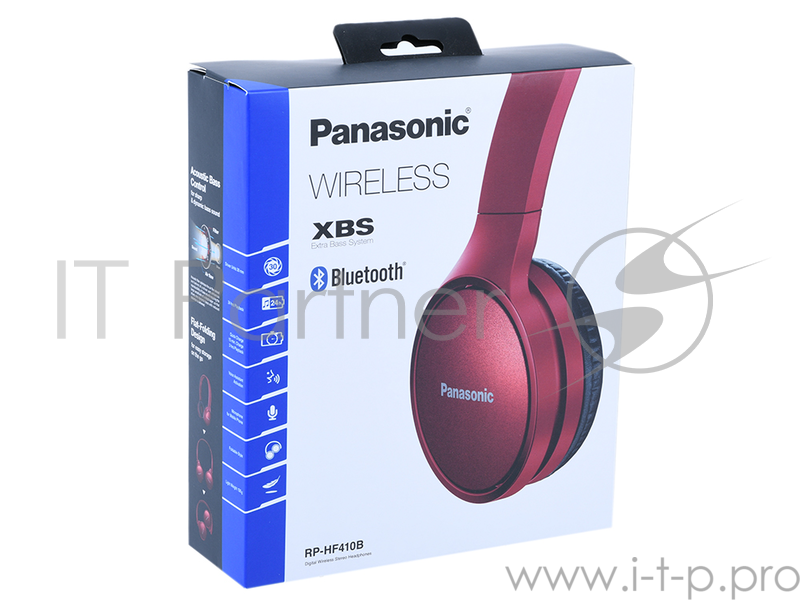 Наушники Panasonic RP-HF410BGCR красный,Bluetooth, USB-кабель 0,5 м, микрофон