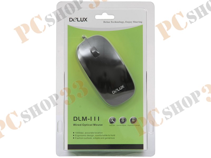 Оптическая мышь Delux DLM-111, 2кн.+скр., черный (USB)