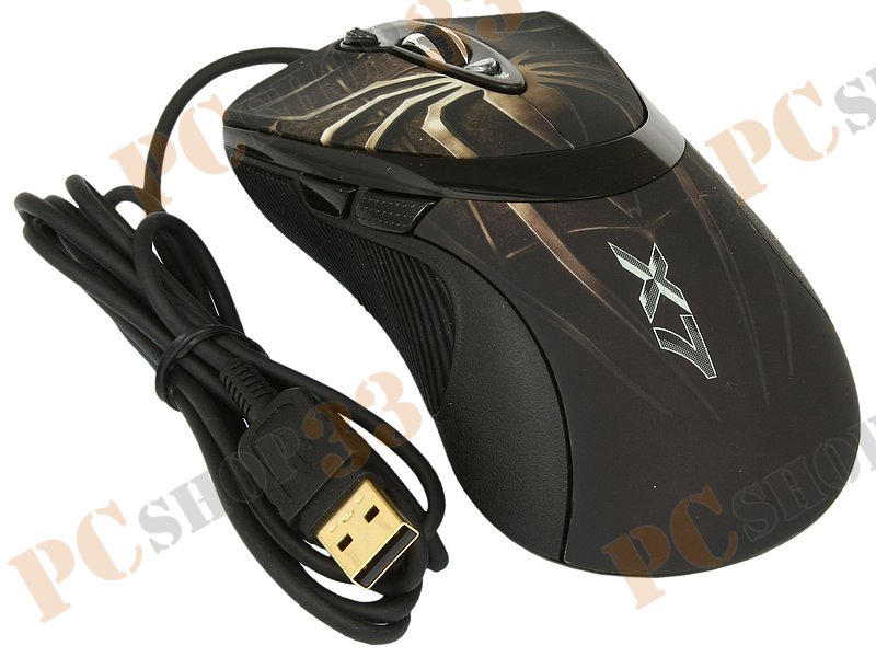 Лазерная мышь A4Tech X7 XL-747H, 6кн.+скр., черно-коричневый, с рисунком (USB2.0)