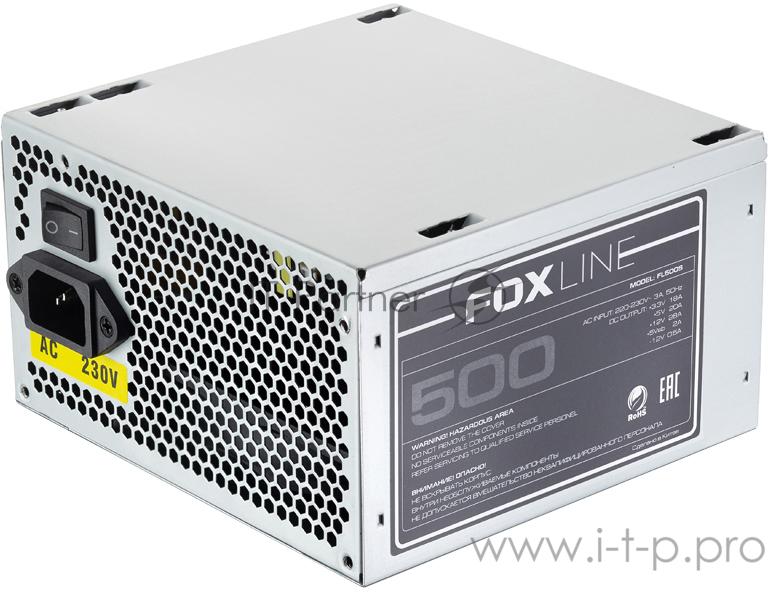 Блок питания 500Вт Power Supply Foxline, 500W, ATX, NOPFC, 120FAN, 3xSATA, 2xPATA, 1xFDD, 1xPCI-E, 24+4