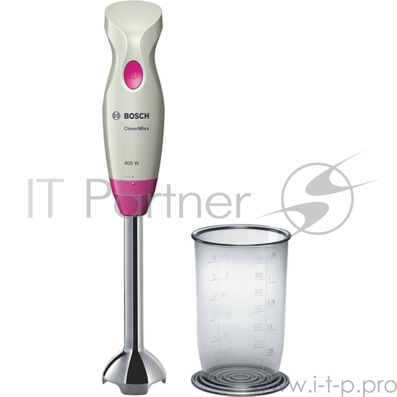 Блендер BOSCH MSM 2410P Мотор мощностью 400 Вт, низкий уровень шума. Нож с 4 острыми лезвиями гарантирует отличные результаты при смешивании и измельчении продуктов. Работает без брызг благодаря специальной конструкции погружной части. Легко мыть: по