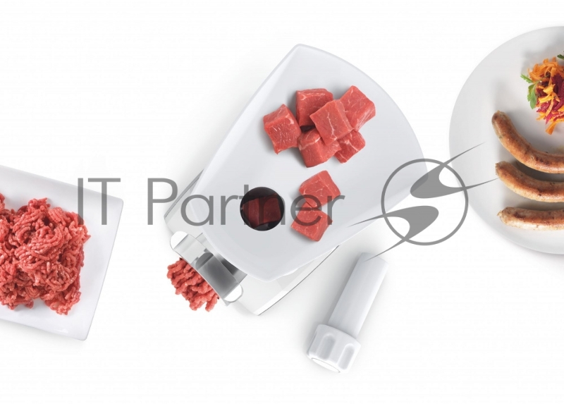 Мясорубка BOSCH MFW3910W CompactPower, 1900Вт, 2,3 кг/мин, цвет: белый, механическая за щита от перегрузки, 1 скор. Комплект: 2 диска для фарша, насадка для кол басок