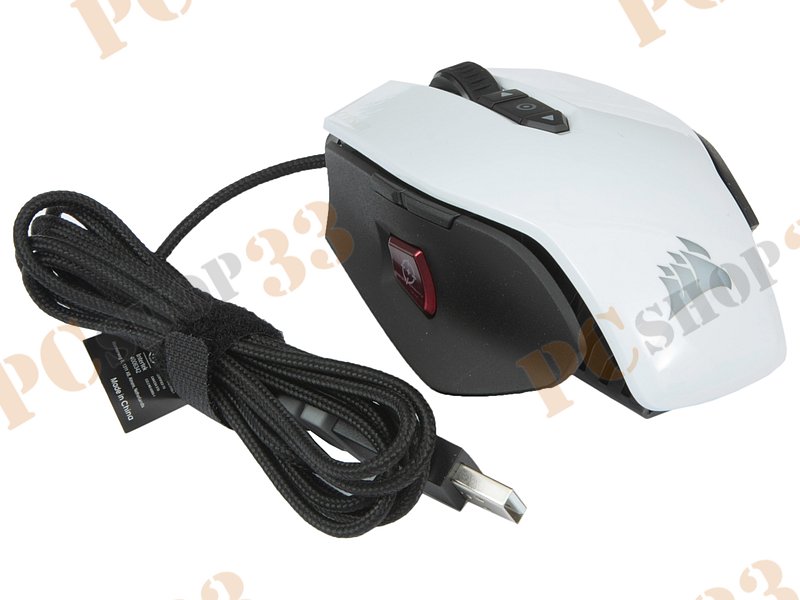 Оптическая мышь Corsair M65 PRO RGB CH-9300111-EU, 7кн.+скр., бело-черный (USB2.0)