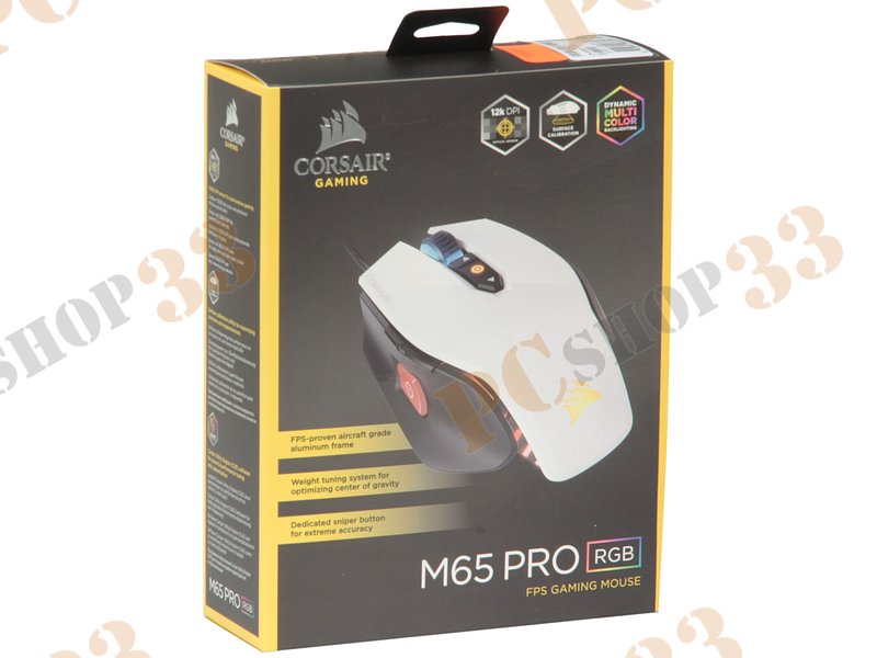 Оптическая мышь Corsair M65 PRO RGB CH-9300111-EU, 7кн.+скр., бело-черный (USB2.0)