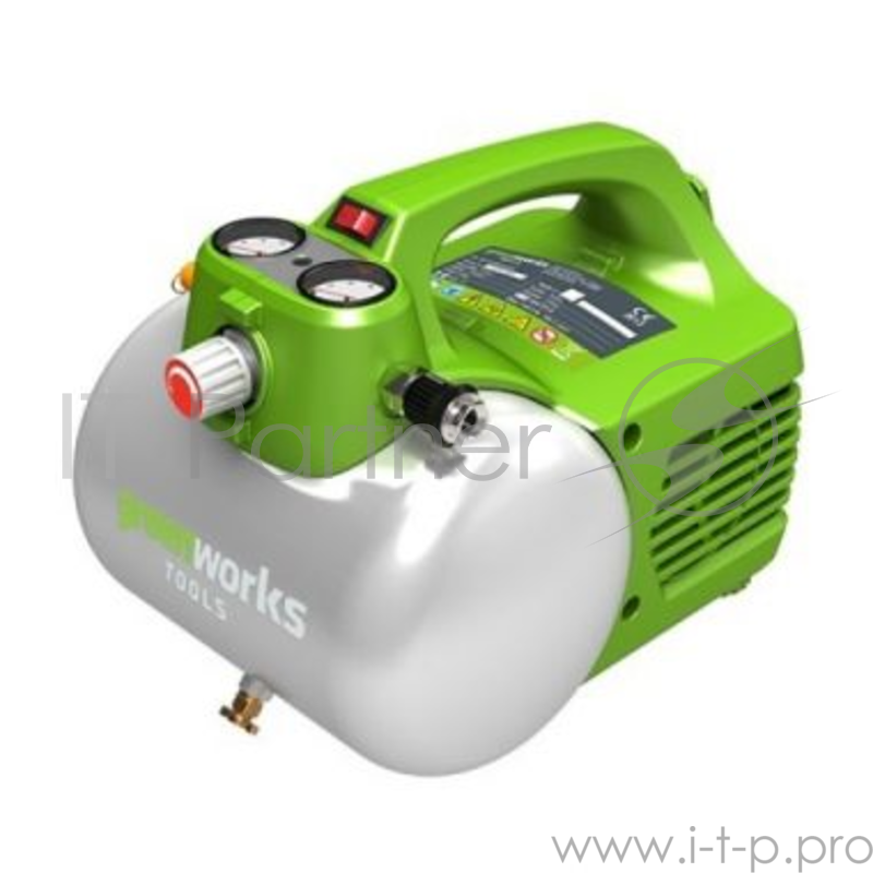 Компрессор электро GREENWORKS 4101302 300Вт 220В 8Бар ресивер 6л безмасляный