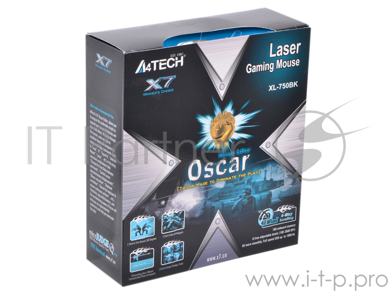 Лазерная мышь A4Tech Laser Gaming Mouse X7 XL-750BK, 6кн.+скр., черный (USB)