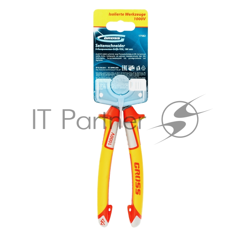 Бокорезы GROSS 17582 диэлектрические рукоятки до 1000в трехкомпонентные рукоятки 180мм