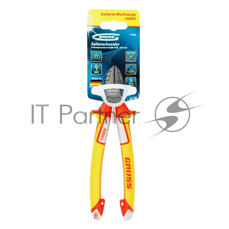 Бокорезы GROSS 17582 диэлектрические рукоятки до 1000в трехкомпонентные рукоятки 180мм