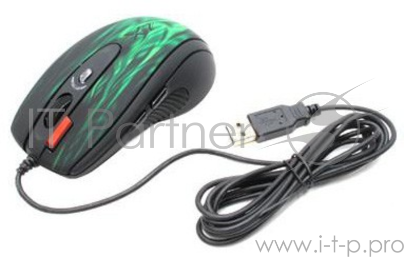 Лазерная мышь A4Tech Laser Gaming Mouse X7 XL-750BK (Green Fire), 6кн.+скр., черно-зеленый, с рисунком (USB2.0)