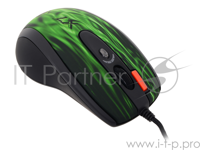 Лазерная мышь A4Tech Laser Gaming Mouse X7 XL-750BK (Green Fire), 6кн.+скр., черно-зеленый, с рисунком (USB2.0)