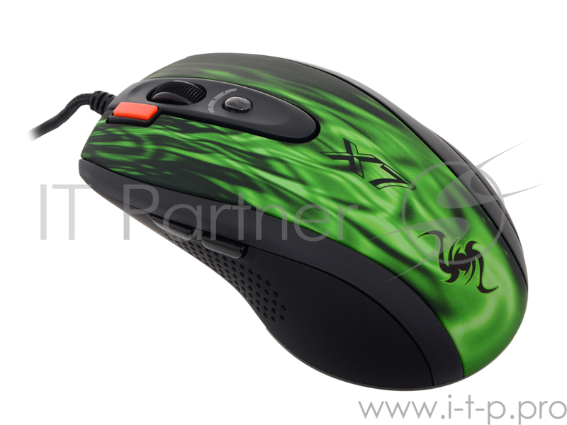 Лазерная мышь A4Tech Laser Gaming Mouse X7 XL-750BK (Green Fire), 6кн.+скр., черно-зеленый, с рисунком (USB2.0)