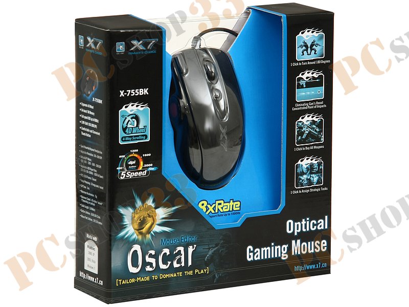 Оптическая мышь A4Tech Gaming Mouse X7 X-755BK, 5кн.+скр., черный (USB2.0)