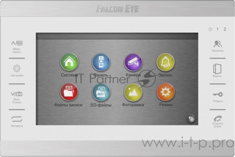 Видеодомофон Falcon Eye FE-70 ATLAS HD (White) HD : дисплей 7 TFT сенсорные кнопки подключение до 2-х вызывных панелей и до 2-х видеокамер адресный интерком графическое меню запись фото и видео