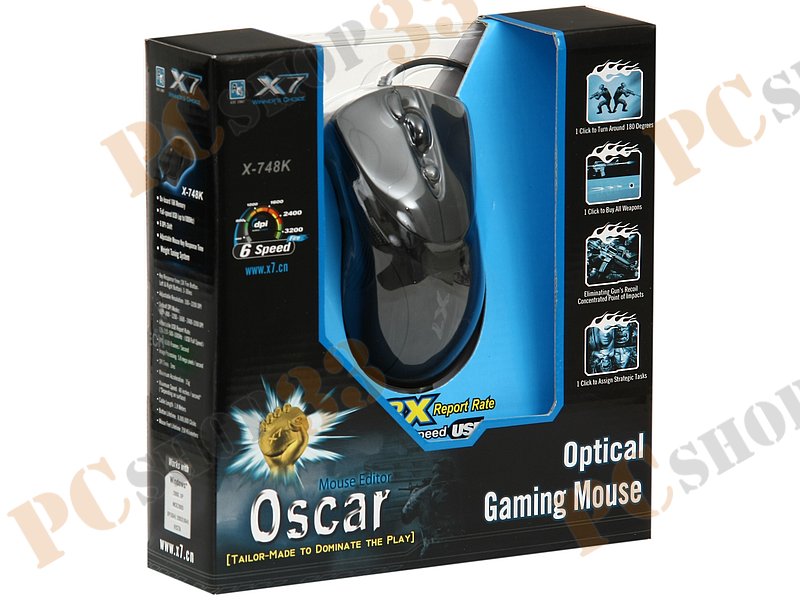 Оптическая мышь A4Tech Gaming Mouse X7 X-748K, 6кн.+скр., черный (USB2.0)