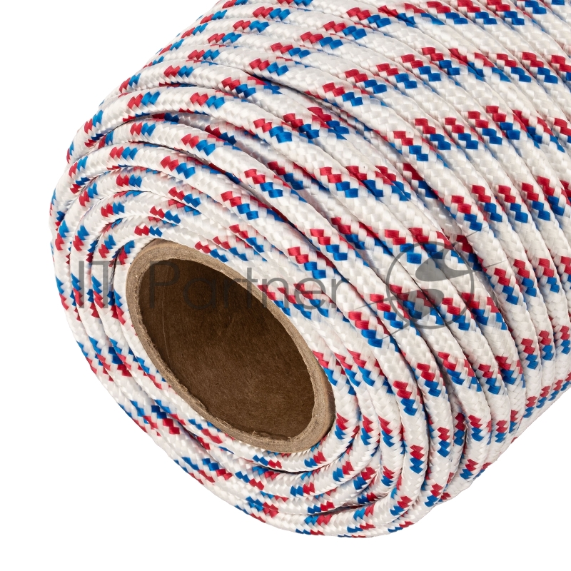 СИБРТЕХ Фал плетёный полипр. 16-прядный с полипр. серд. 8 мм, бухта 100 м, 520 кгс// СИБРТЕХ//Россия 93966