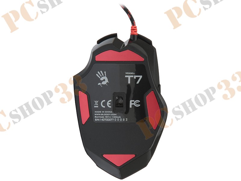 Оптическая мышь A4Tech Bloody T7, 8кн.+скр., черно-красный (USB)