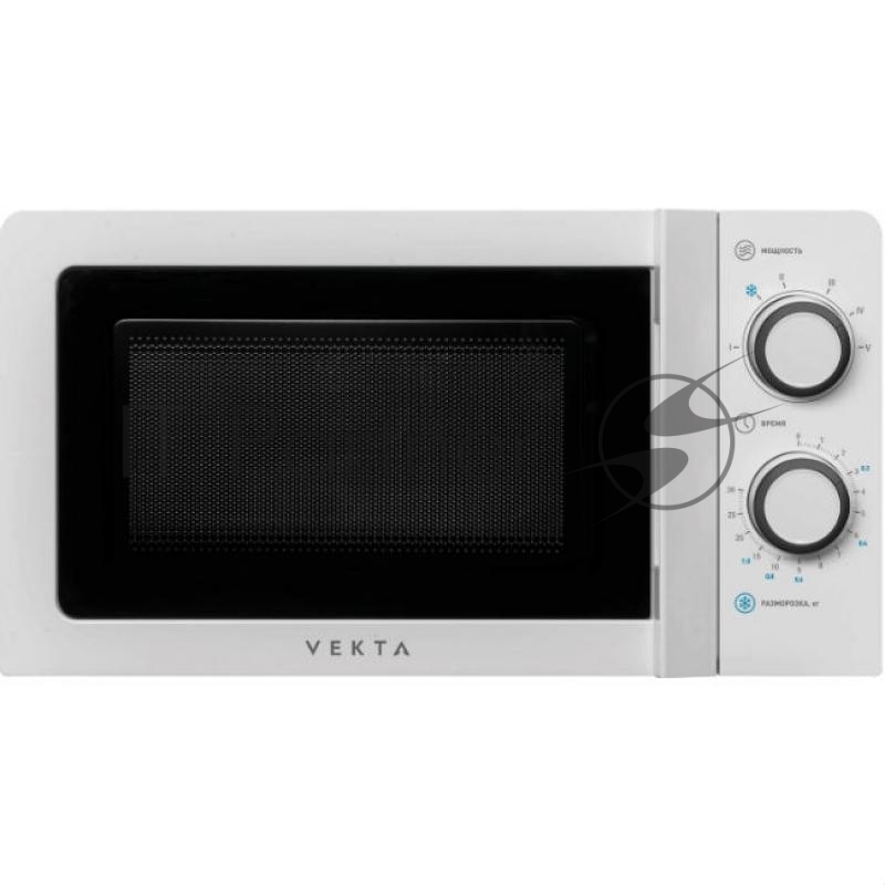 Микроволновая печь VEKTA MS720CHW Hовинка! 20 л. 700 Вт механическое управление - 2 поворотных переключателя (мощность и время), таймер 30 мин, шкала разморозки по весу, звуковой сигнал о готовности блюда. Открытие дверцы - ручка. Цвет белый, внутрен