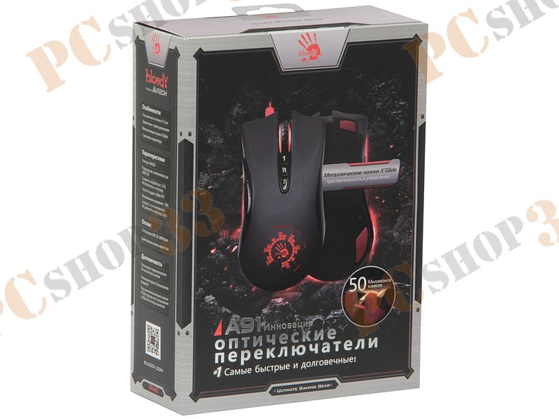 Оптическая мышь A4Tech Bloody A91, 7кн.+скр., черный (USB)