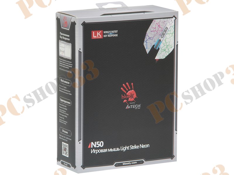 Оптическая мышь A4Tech Bloody N50, 7кн.+скр., бело-серый, с рисунком (USB)