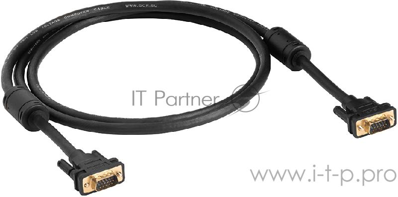 Кабель Greenconnect SVGA 15.0м чёрный, позолоченные контакты, ферритовые кольца, OD8.0mm. 15M / 15M Premium GCR-VM2VM2-15.0m, 28/28 AWG, двойной экран Greenconnect Кабель SVGA 15.0м чёрный, позолоченные контакты, ферритовые кольца, OD8.0mm. 15M / 15M