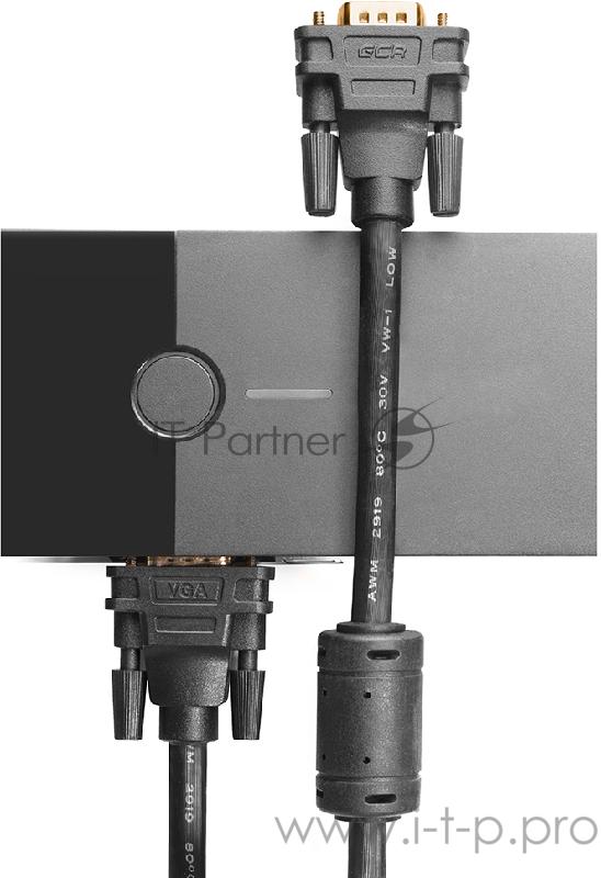 Кабель Greenconnect SVGA 15.0м чёрный, позолоченные контакты, ферритовые кольца, OD8.0mm. 15M / 15M Premium GCR-VM2VM2-15.0m, 28/28 AWG, двойной экран Greenconnect Кабель SVGA 15.0м чёрный, позолоченные контакты, ферритовые кольца, OD8.0mm. 15M / 15M