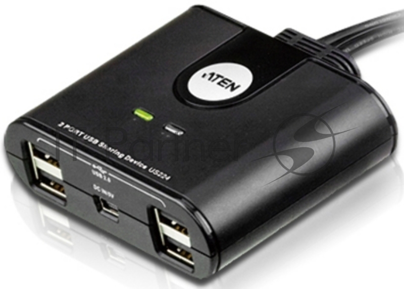 Переключатель, электрон., USB, 2 User > 2 устройства + клавиатура + мышь, 2 USB A-тип > 4 USB A-тип, Male > Female, со встроен. шнурами 2х1.2м., (USB 2.0) 2 PORT USB PERIPHERAL SWITCH.