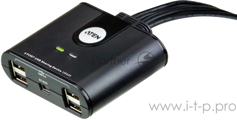 Переключатель, электрон., USB, 2 User > 4 устройства + клавиатура + мышь, 2 USB A-тип > 4 USB A-тип, Male > Female, со встроен. шнурами 2х1.2м., (USB 2.0) 4 PORT USB PERIPHERAL SWITCH.