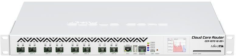Сетевое оборудование MikroTik CCR1072-1G-8S+ Cloud Core Router 1072-1G-8S+ with Tilera Tile-Gx72 CPU (72-cores, 1GHz per core), 16GB RAM, 8xSFP+ cage, 1xGbit LAN, RouterOS L6, 1U rackmount case, two redundant hot plug PSU