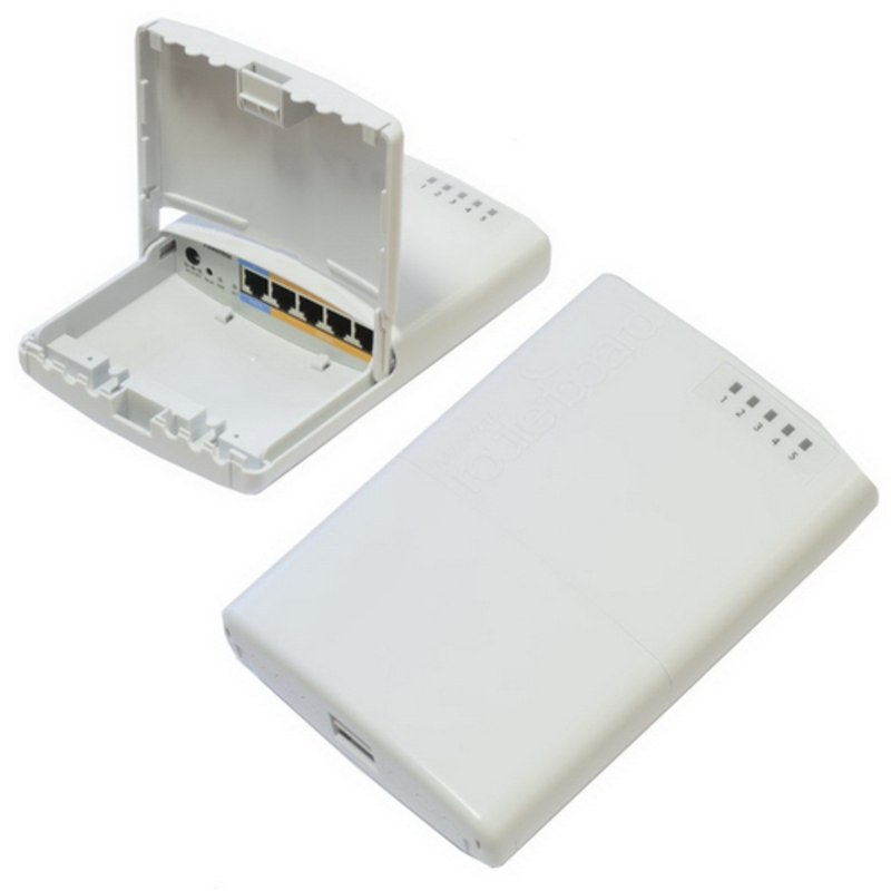 Сетевое оборудование MikroTik RB750P-PBr2 Маршрутизатор PowerBox with 650MHz CPU, 64MB RAM, 5xLAN (four with PoE out), RouterOS L4, outdoor case, PSU, PoE, mounting set