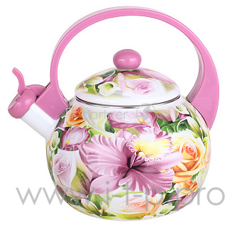 Чайник для плиты METALLONI ЕМ-25101/8 Орхидея эмалированный со свистком 2,5 л. (6)