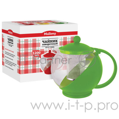 Чайник заварочный Variato, литраж - 1,2 л (стекло, пластик корпус, металл.ситечко), цвета в ассорт.