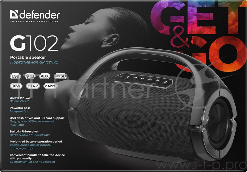 Акустическая система 1.0 G102 BLACK BT/FM/TF/USB 65690 DEFENDER