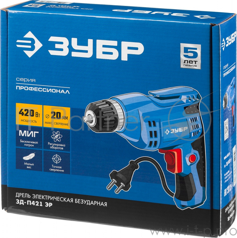 Дрель безударная ЗУБР Профессионал ЗД-П421 ЭР