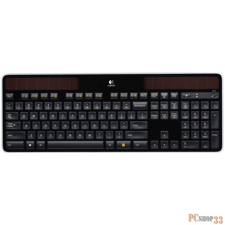Клавиатура Logitech K750 Wireless Solar Keyboard 920-002938, 102+1кн., беспров. на солнечных батареях, черный (USB)